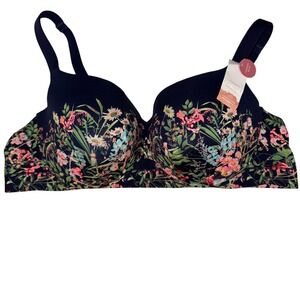 Cacique Modern Comfort Bliss Lightly Lined Balconette Bra 50B Navy Floral NWT